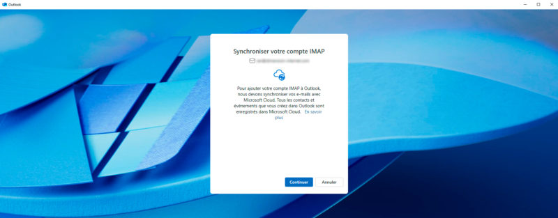 Capture écran de Windows synchroniser votre compte IMAP