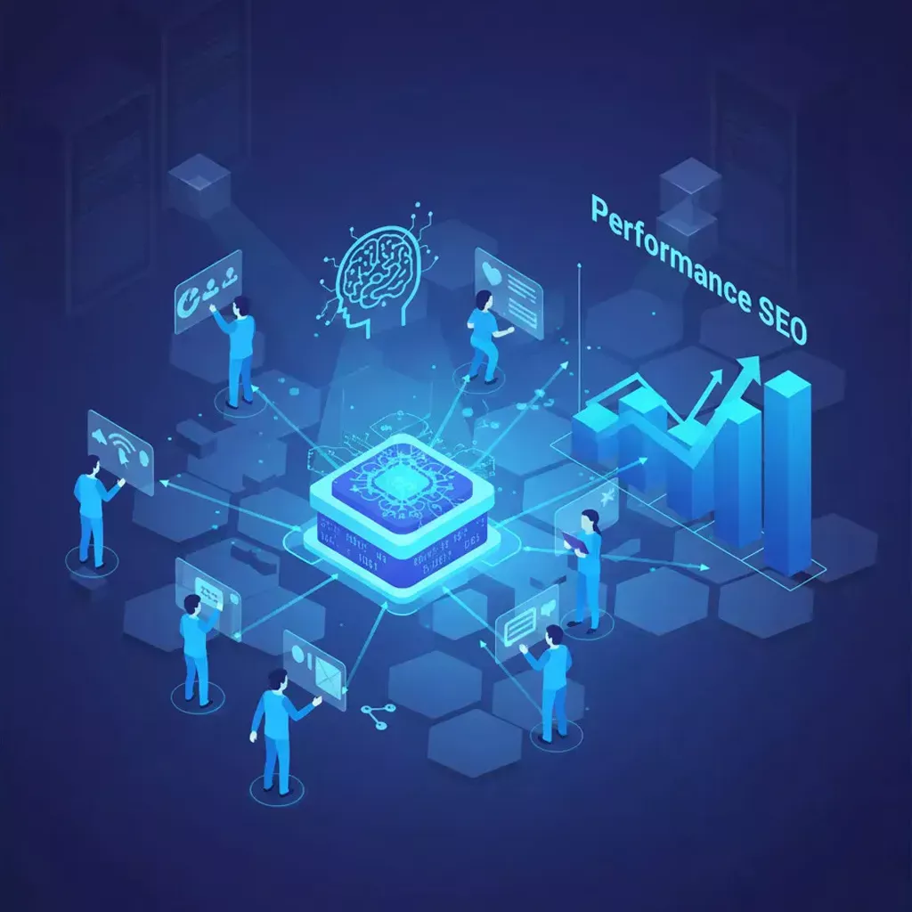 Illustration IA Search analysant des symboles de marque sur fond digital futuriste