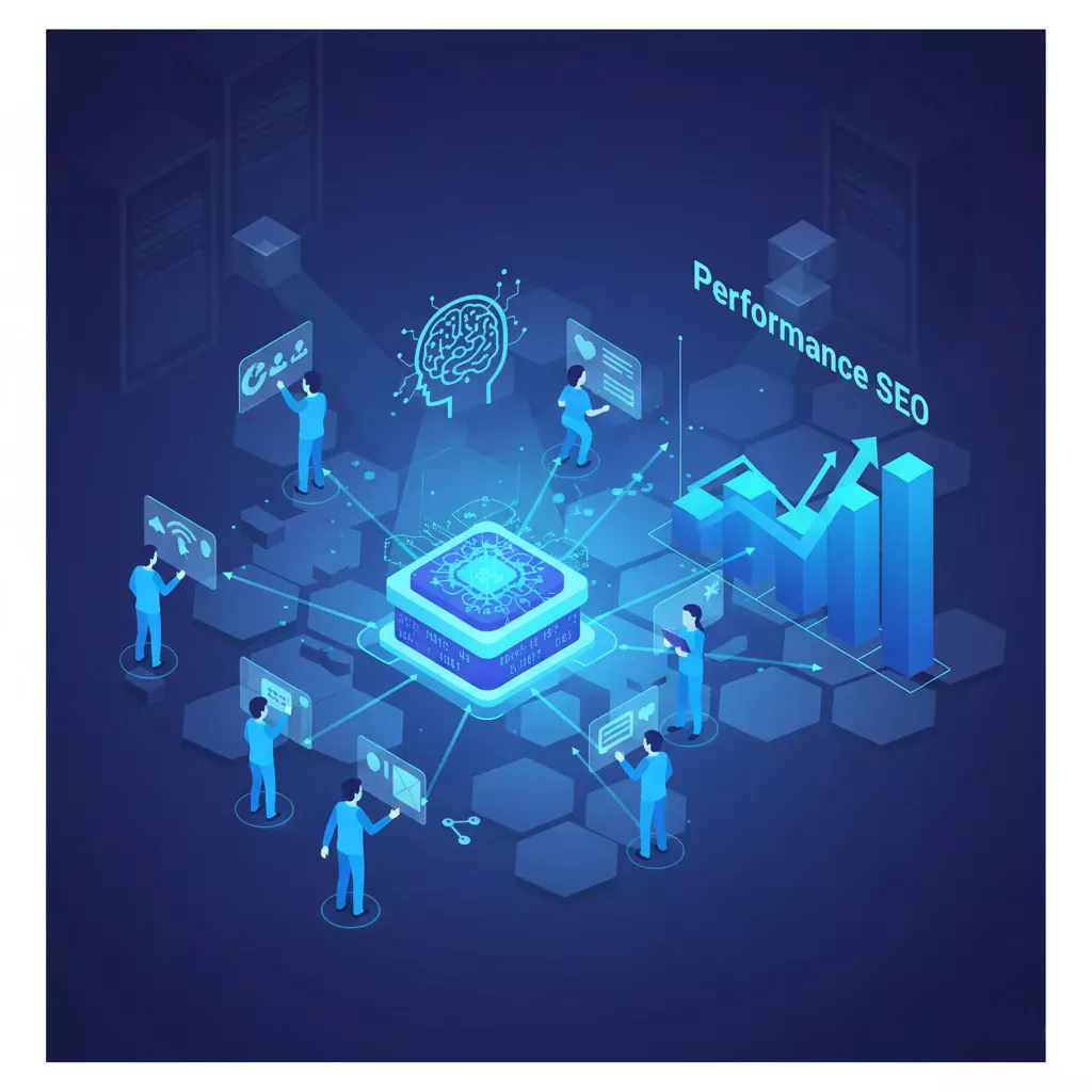Illustration IA Search analysant des symboles de marque sur fond digital futuriste